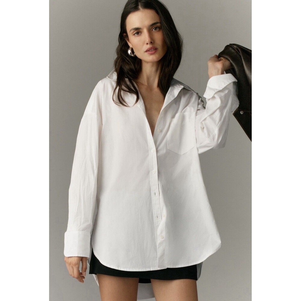 Anthropologie Maeve Bennet Buttondown Shirt White Cotton Oversized Size Med EUC